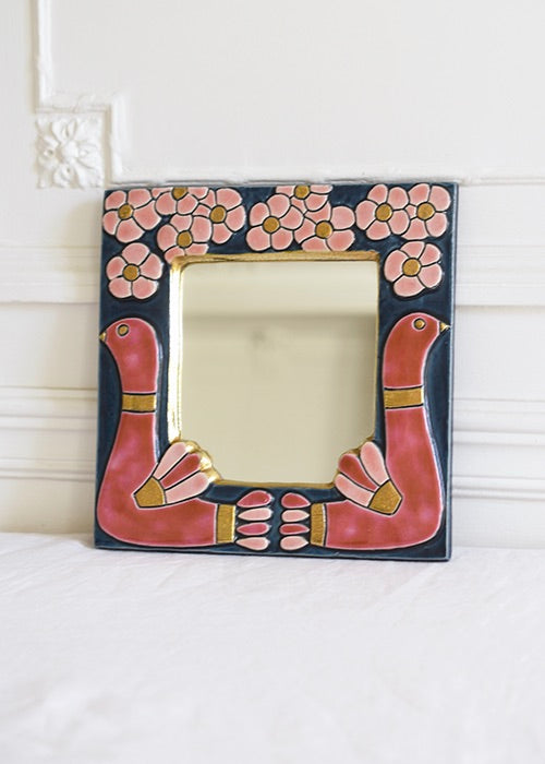 Mithé Espelt Cygnes miroir céramique rose bleu 25 cm