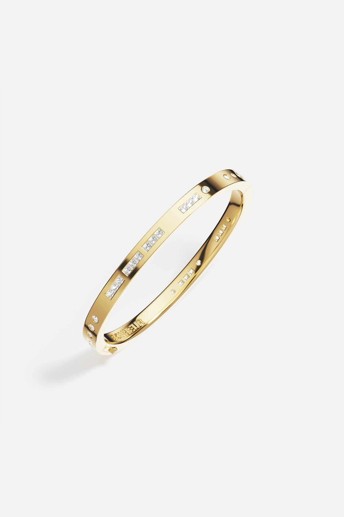APM Monaco Morse BONHEUR jonc doré jaune taille M 16,5 cm