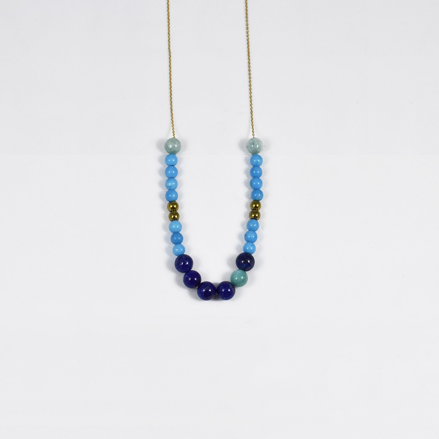 Aimée Aimer Bel Aloha collier perles lapis or jaune 43 cm