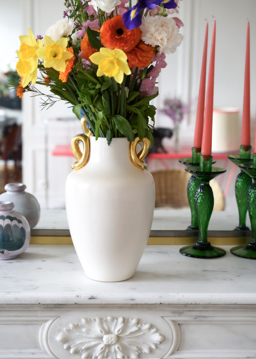 Aimée Aimer Monroe vase céramique blanc anses dorées 31 cm