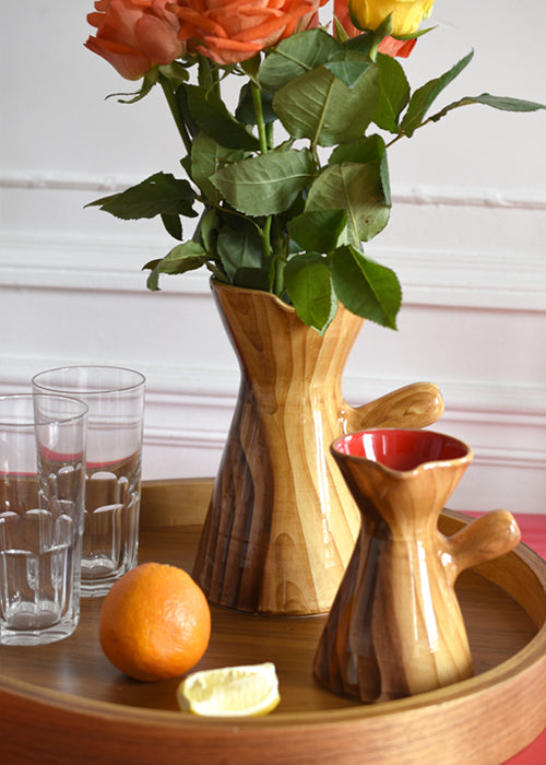 Grandjean Jourdan paire vases pichets céramique bois rouge