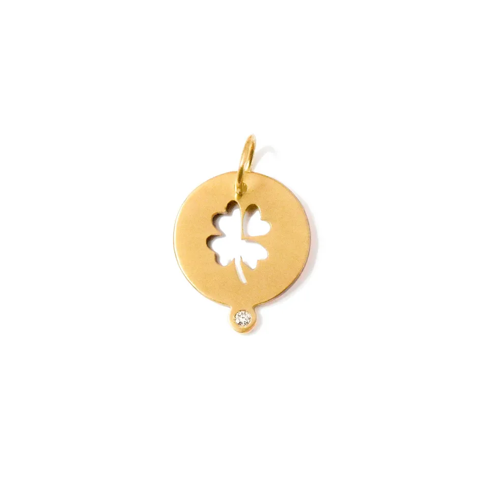 Aimée Aimer Trèfle médaille or jaune diamant 14 mm seule