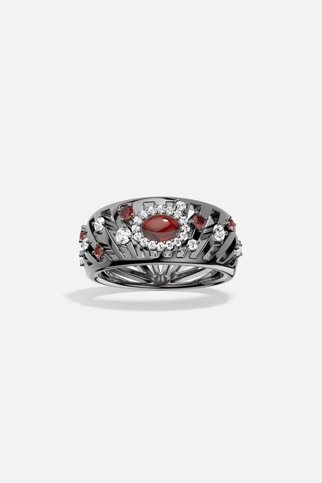 APM Monaco Automne Les Éventails bague éventail grise bordeaux taille 52