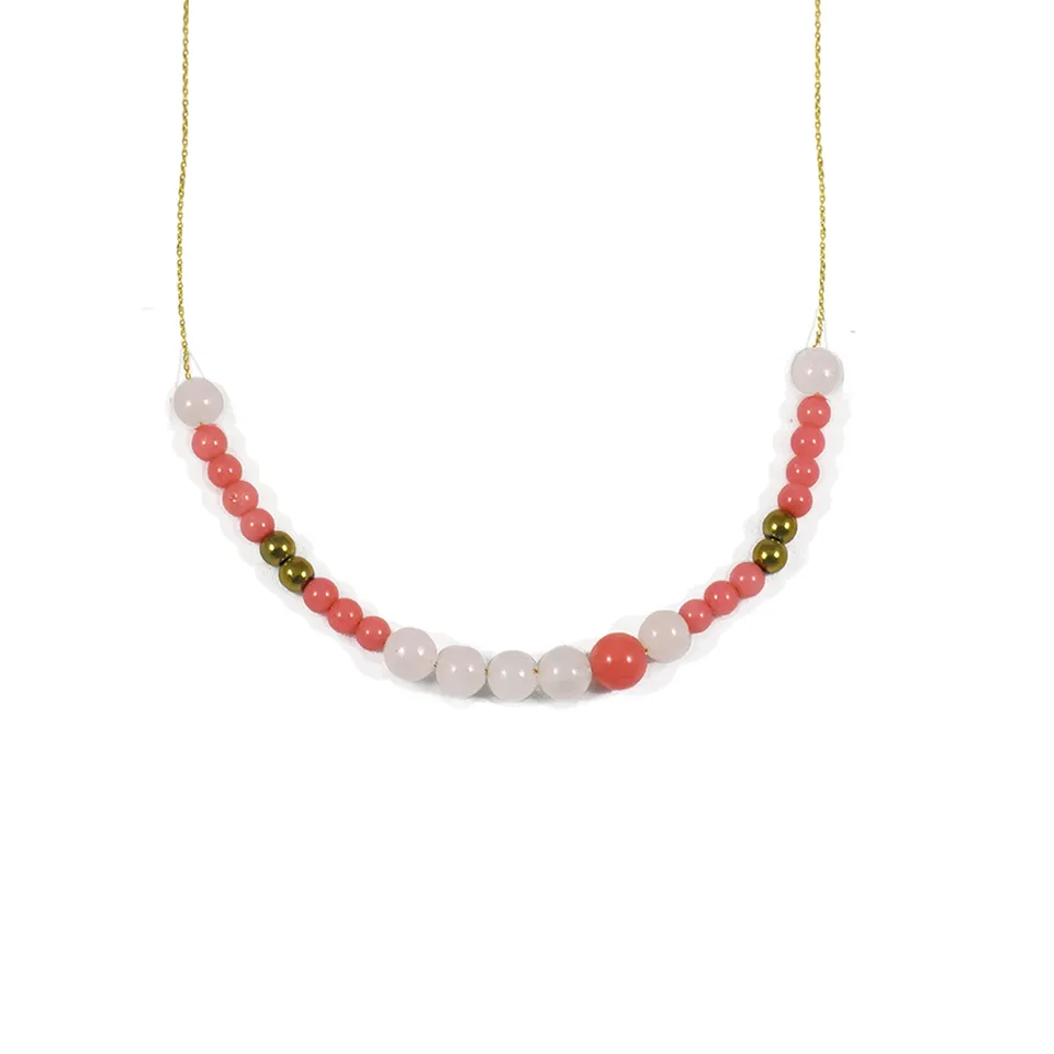 Aimée Aimer Bel Aloha collier perlé or jaune quartz rose
