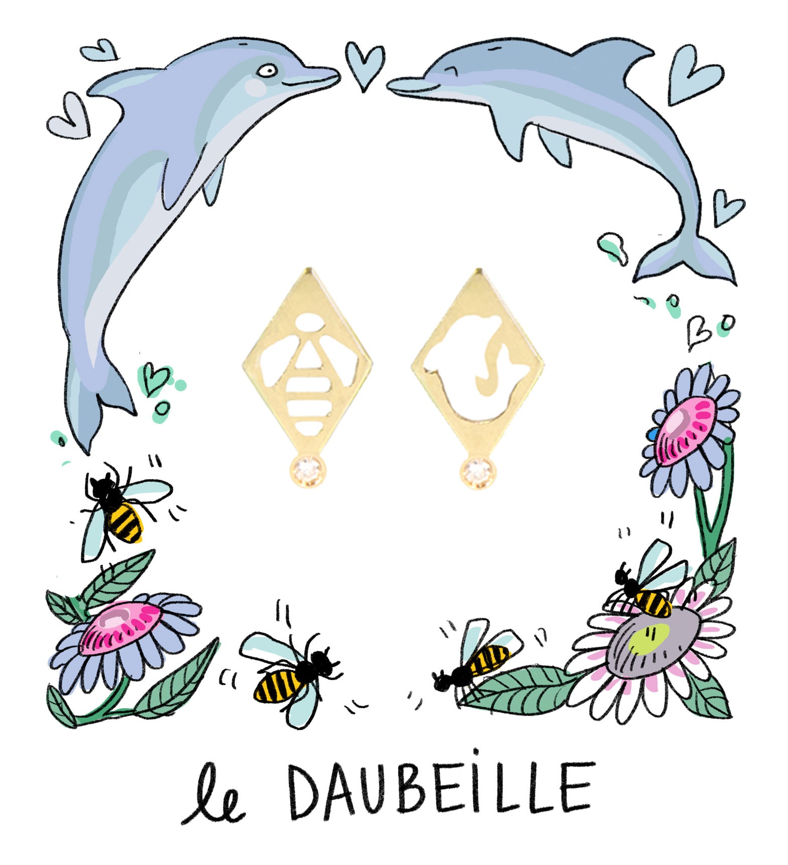 Aimée Aimer Abeille boucle d'oreille or diamant mono