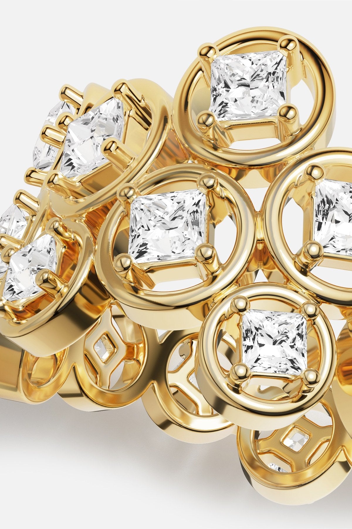 APM Monaco Soleil Bulles d'Eau bague double pavé or jaune