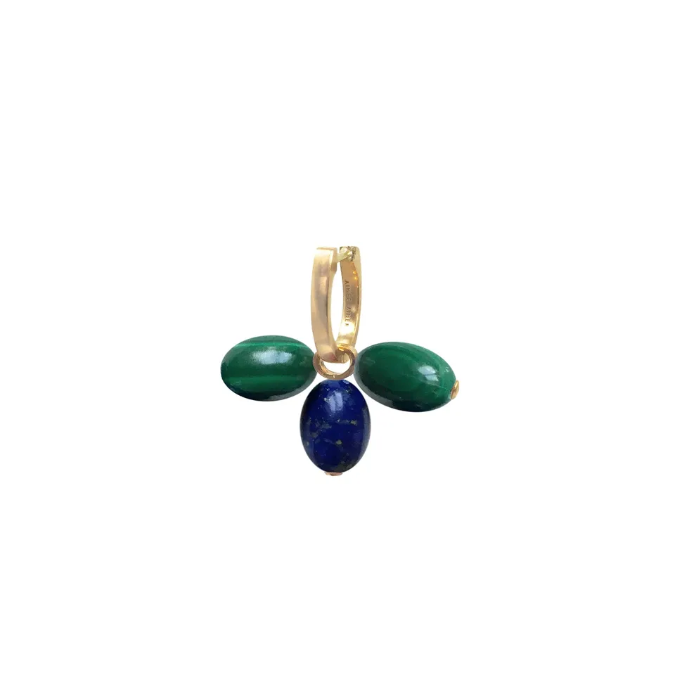 Aimée Aimer Tiare créole or jaune malachite lapis paire