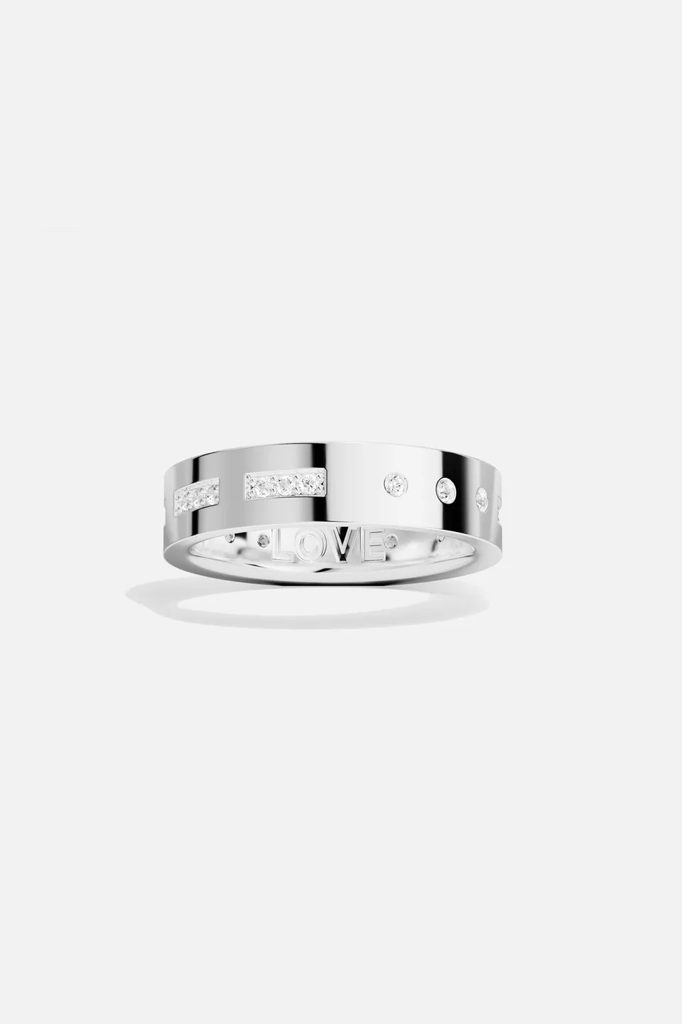APM Monaco Morse Code LOVE Bague blanche rhodiée