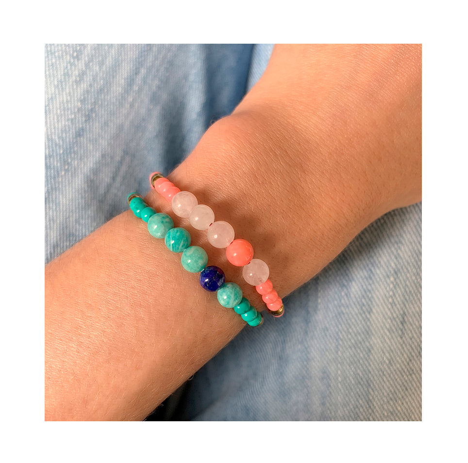 Aimée Aimer Bel Aloha Perlé bracelet or jaune quartz rose