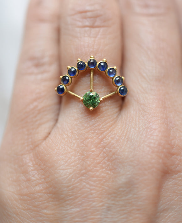 Aimée Aimer Beija-Flor bague or jaune tsavorite saphirs taille 54