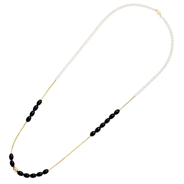 Aimée Aimer Tiare sautoir or jaune perles onyx 80 cm