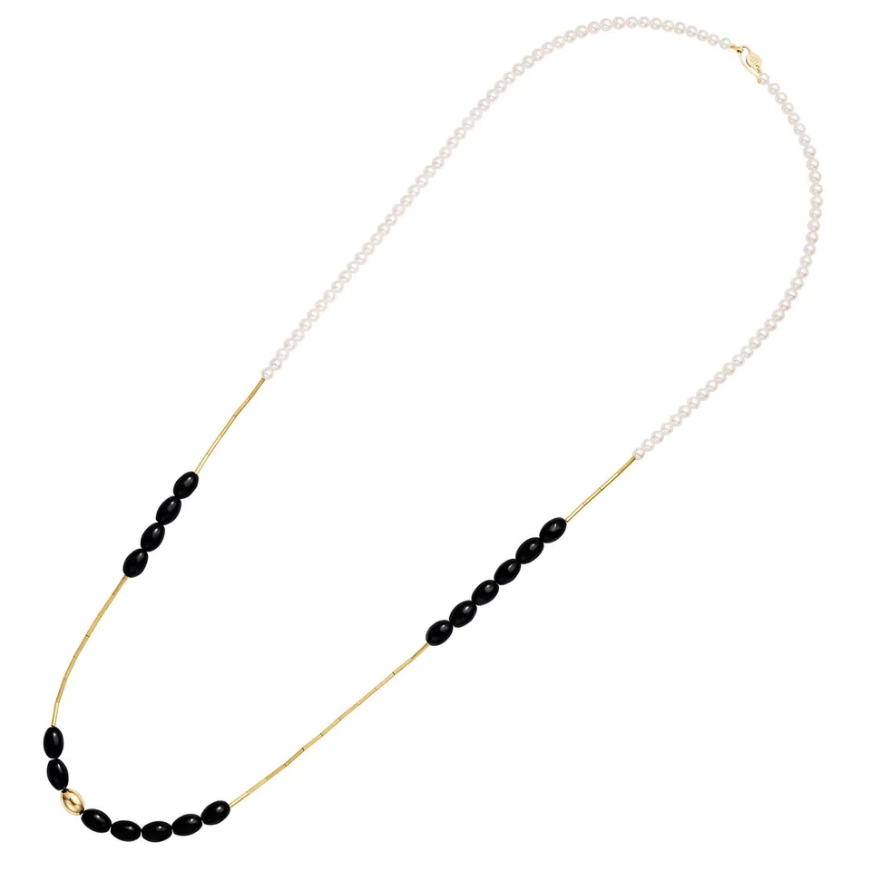Aimée Aimer Tiare sautoir or jaune perles onyx 80 cm