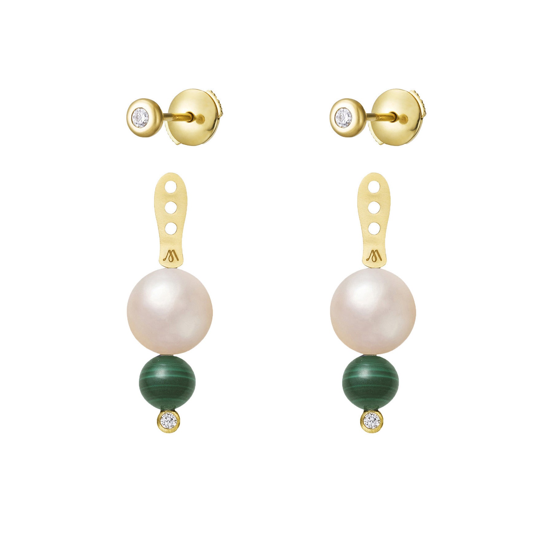 Aimée Aimer Chance dessous d'oreille or jaune perle malachite unité