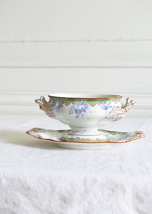 Aimée Aimer Saucière Pompon Creil & Montereau faïence pièce unique