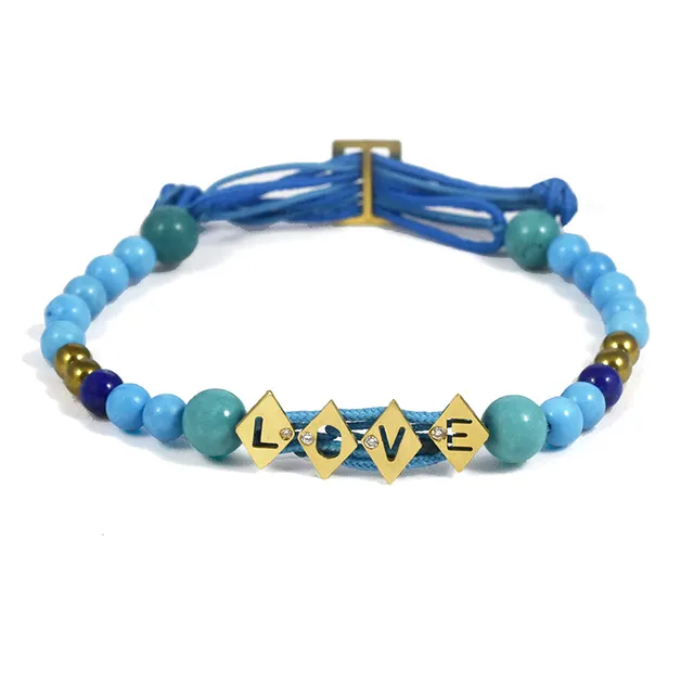 Aimée Aimer Aloha bracelet or jaune diamant turquoise 4 lettres