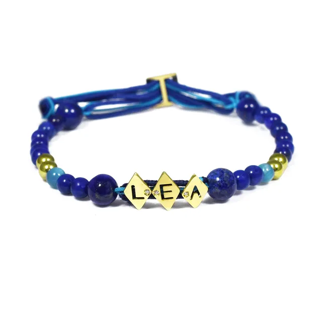 Aimée Aimer Alphabet Aloha Bracelet or jaune diamant 3 lettres