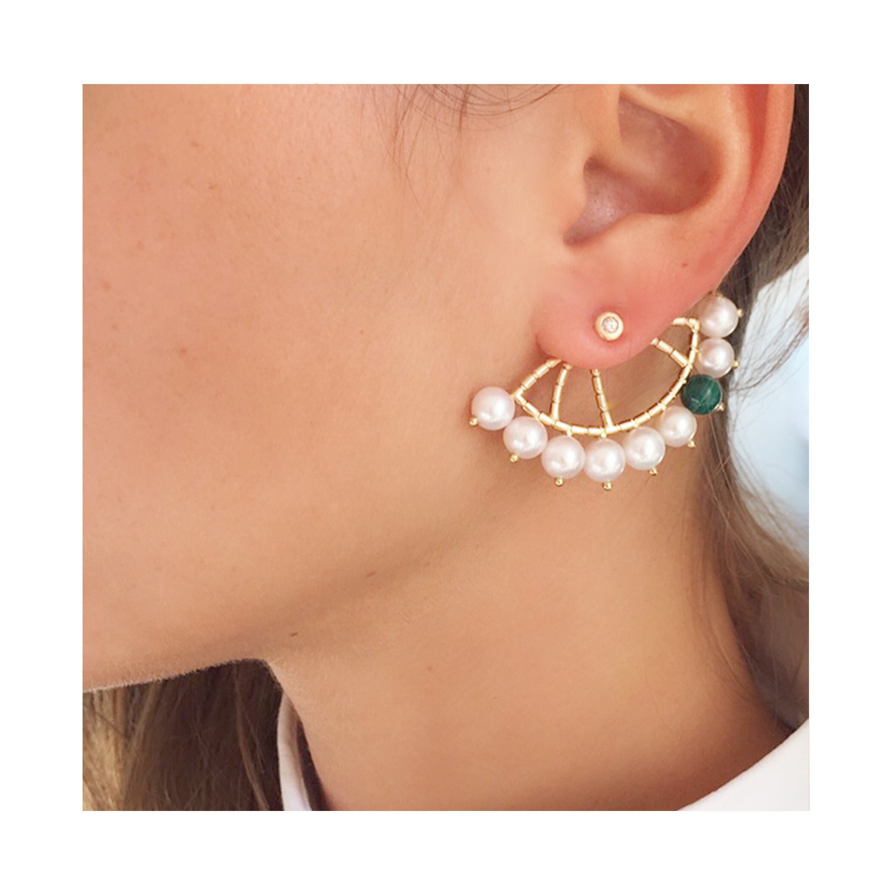 Aimée Aimer Constellation mono boucle or jaune perle malachite