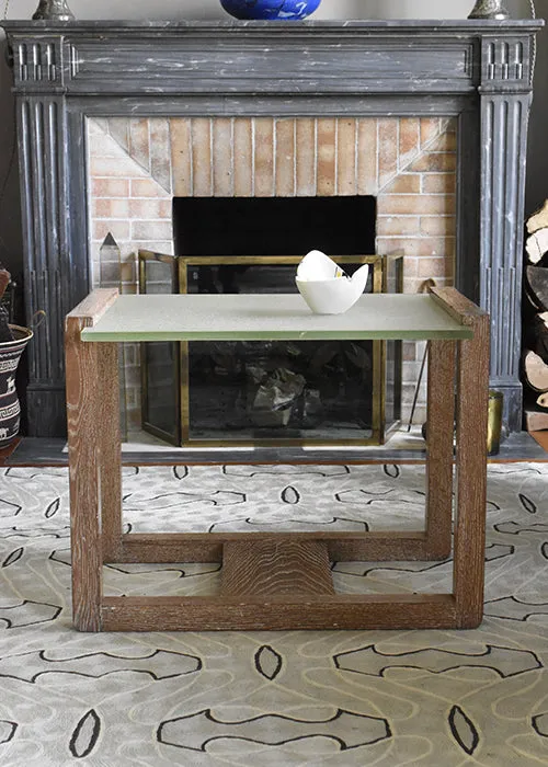 Aimée Aimer Jacques Adnet table appoint chêne verre 50 cm