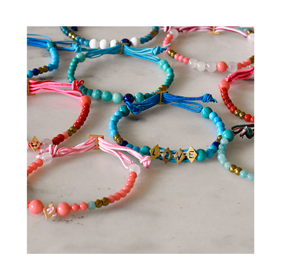 Aimée Aimer Aloha bracelet 3 lettres or jaune diamant turquoise