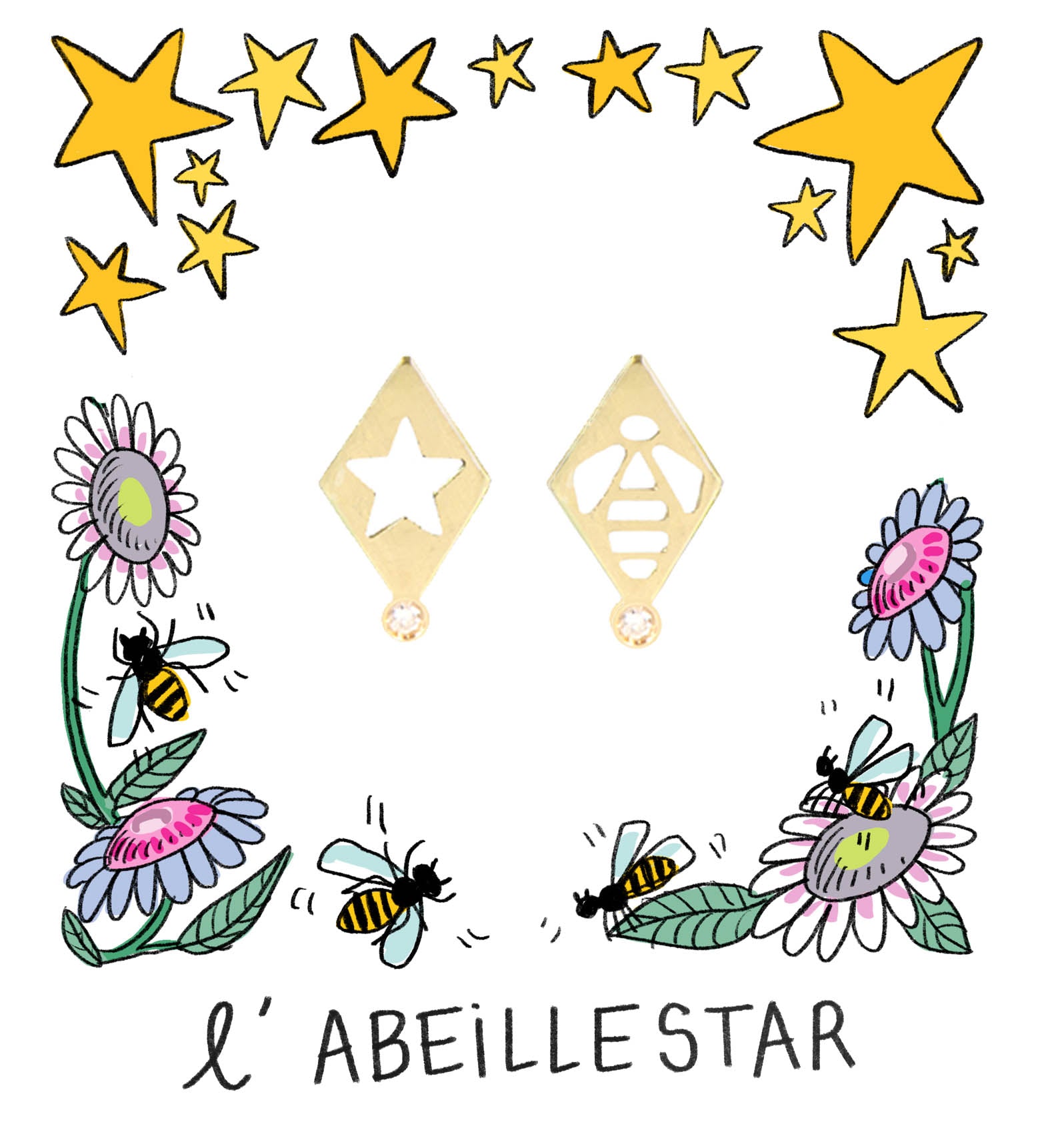 Aimée Aimer Étoile boucle d'oreille or jaune diamant à l'unité