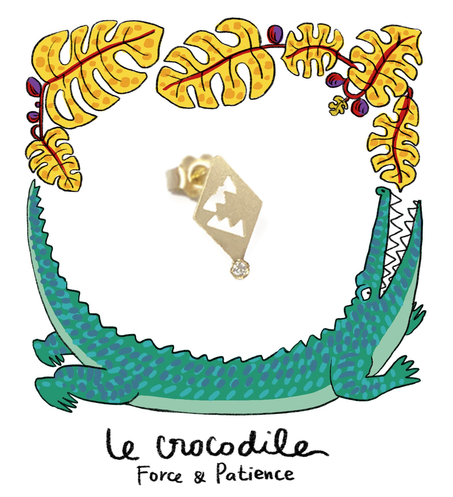 Aimée Aimer Crocodile boucle d'oreille or jaune diamant seule