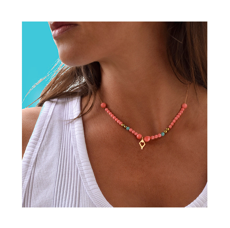 Aimée Aimer Bel Aloha Collier Aloha Cœur Or jaune corail diamant