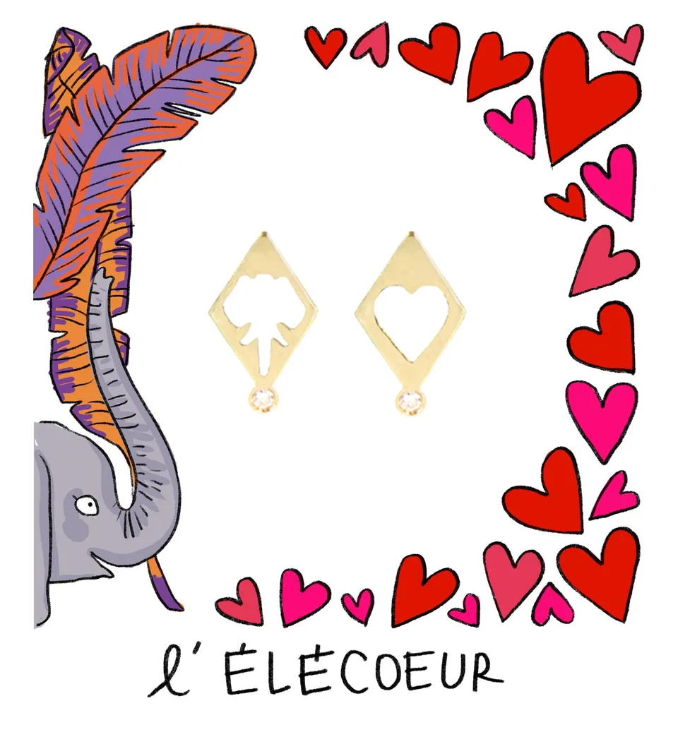 Aimée Aimer ÉléCoeur boucles d'oreilles cœur éléphant or diamant