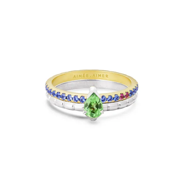 Aimée Aimer Nous bague n°6 or jaune et blanc tsavorite taille 52