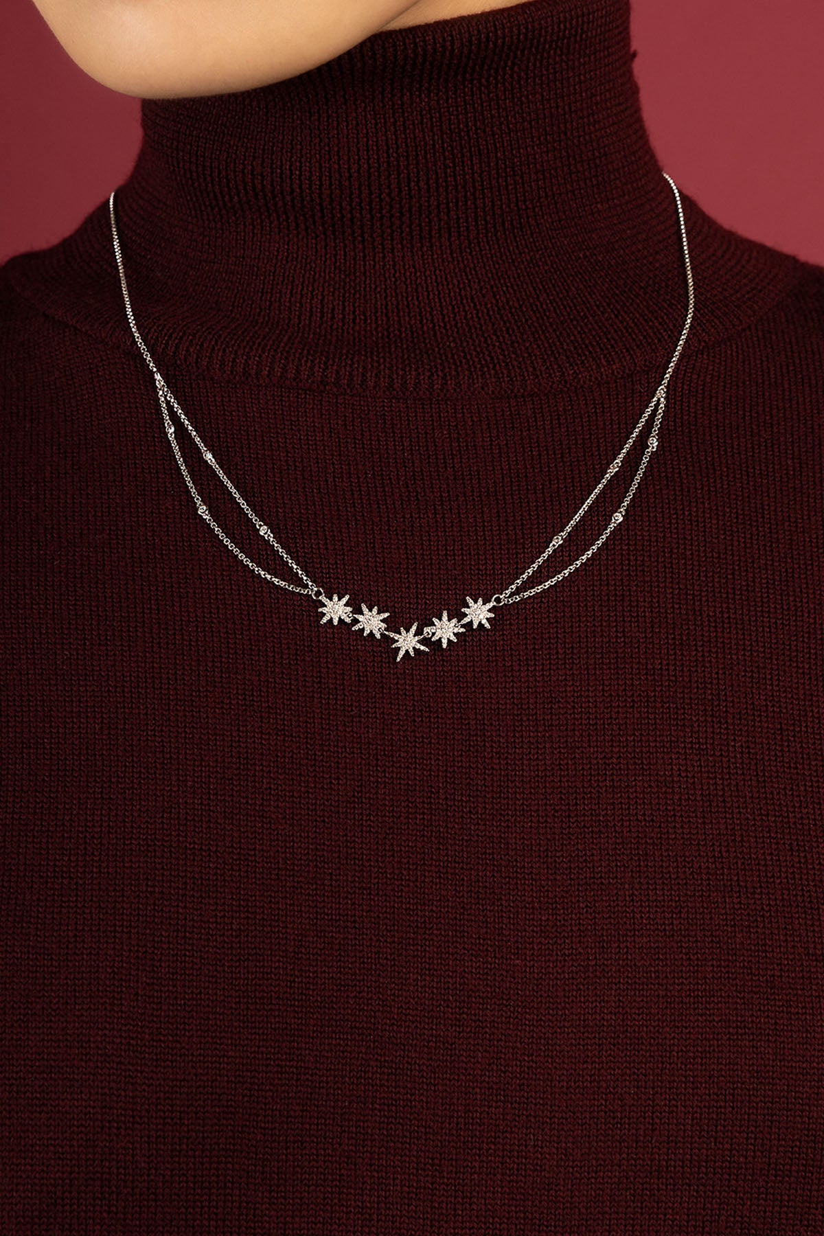 APM Monaco Météorites collier double chaîne étoile rhodié