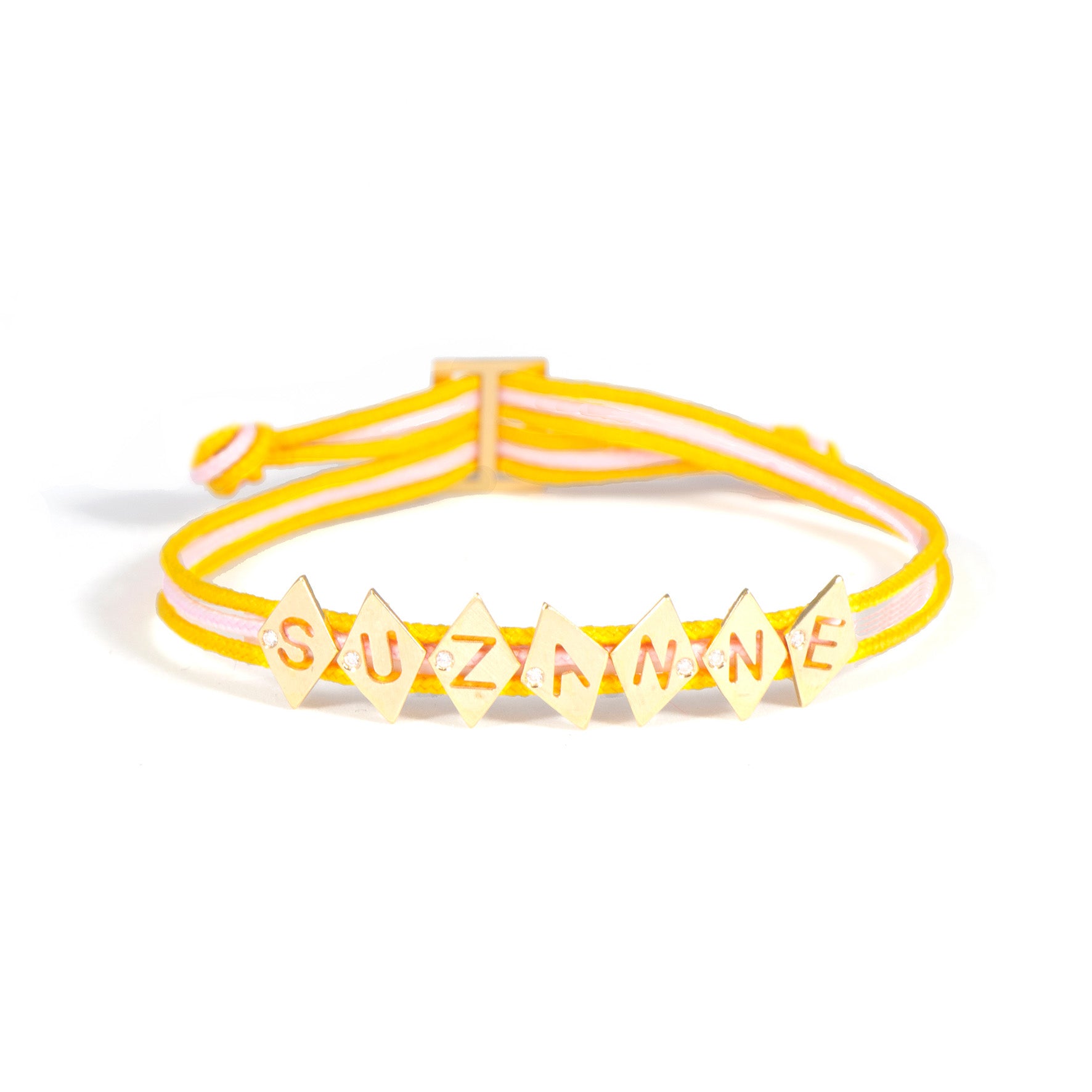 Aimée Aimer Alphabet bracelet 7 lettres or jaune diamant bleu