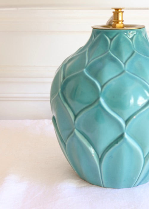 Saint-Clément Lampe Ananas luminaire faïence céladon 38 cm