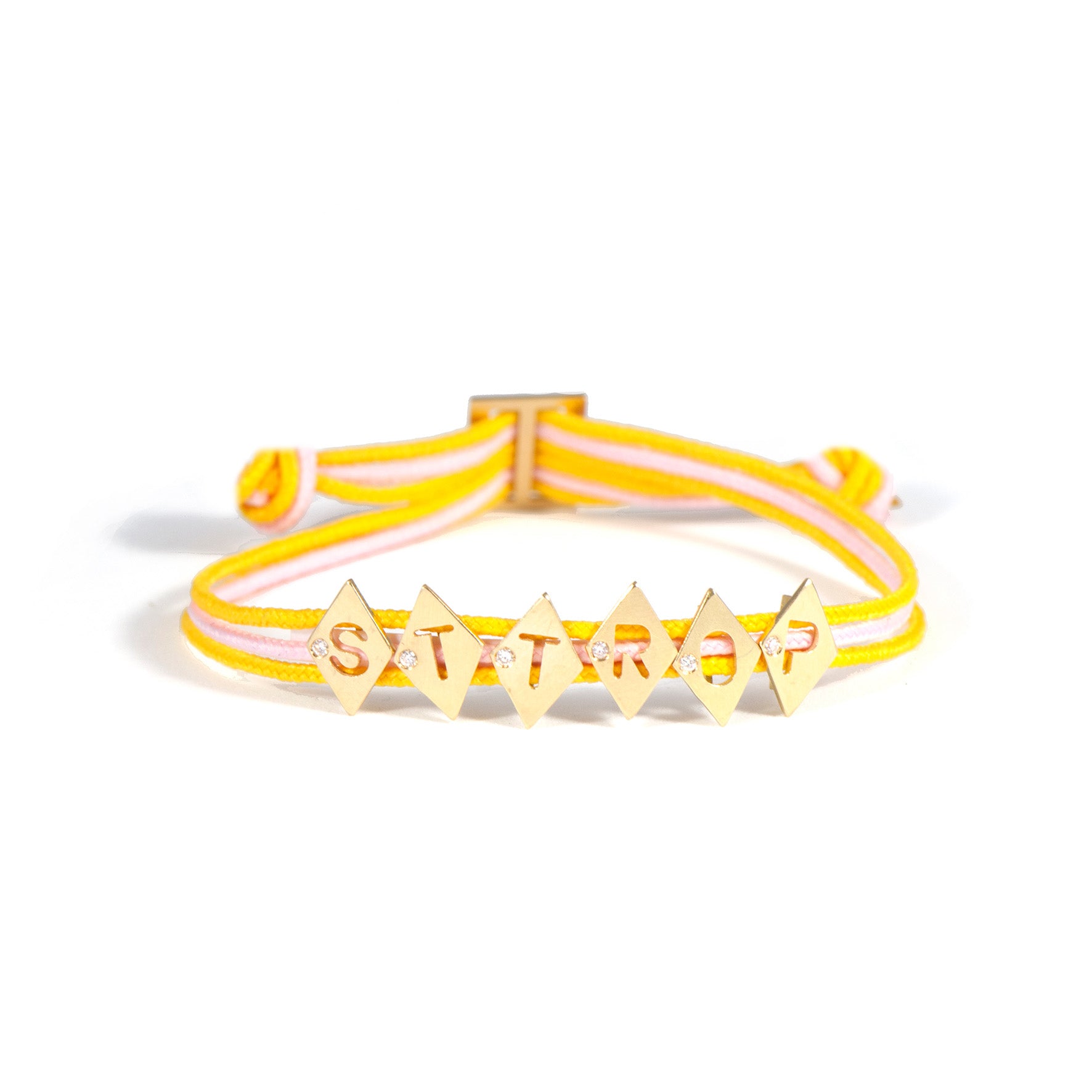 Aimée Aimer Alphabet bracelet 6 lettres or jaune diamant cordon marine