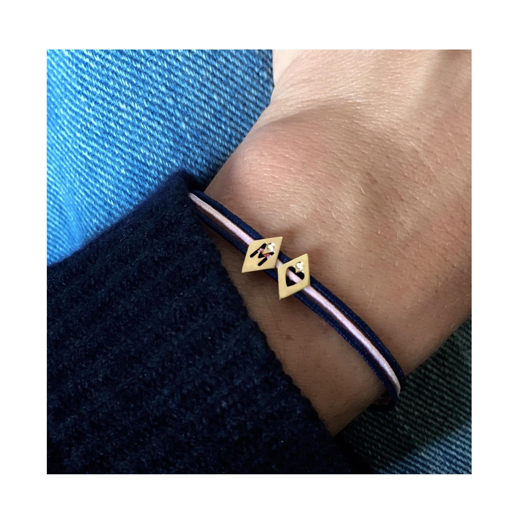Aimée Aimer Alphabet bracelet 3 lettres or diamant rose