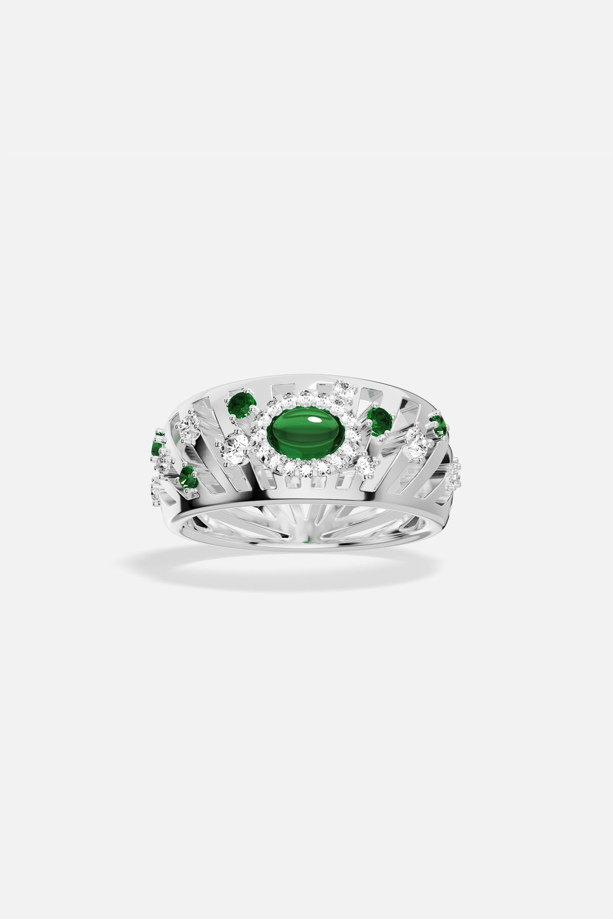 APM Monaco Automne Les Éventails bague verte blanche taille 52
