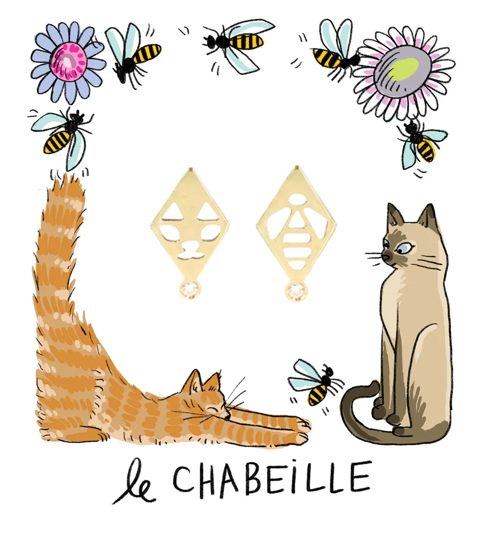 Aimée Aimer Chabeille boucles or jaune diamant paire talisman
