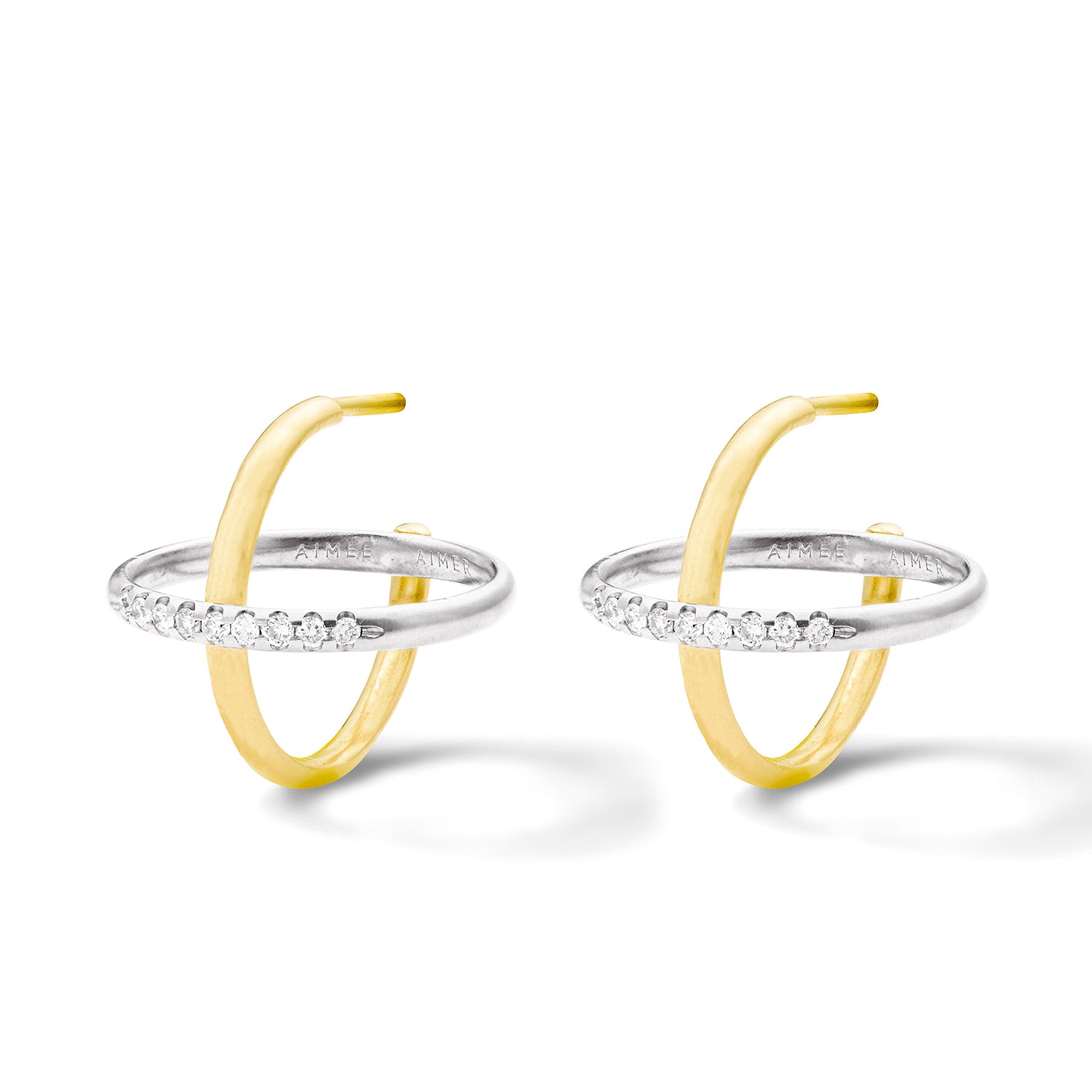 Aimée Aimer Sunset créole or jaune blanc ligne diamants unité