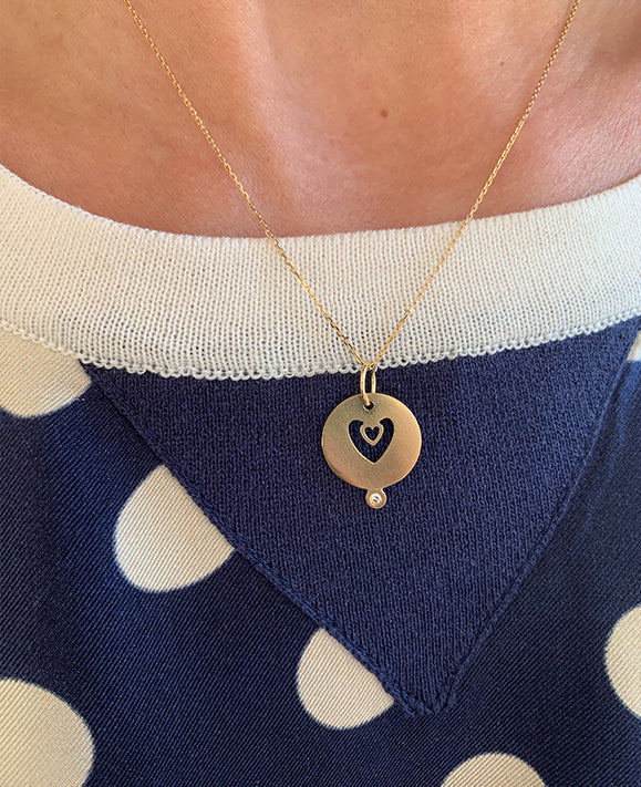 Aimée Aimer Mon Coeur médaille or jaune diamant 14 mm