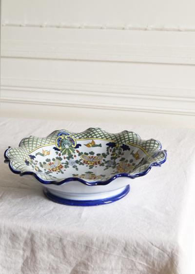 Marest Nevers panier corbeille faïence verte bleue 29 cm