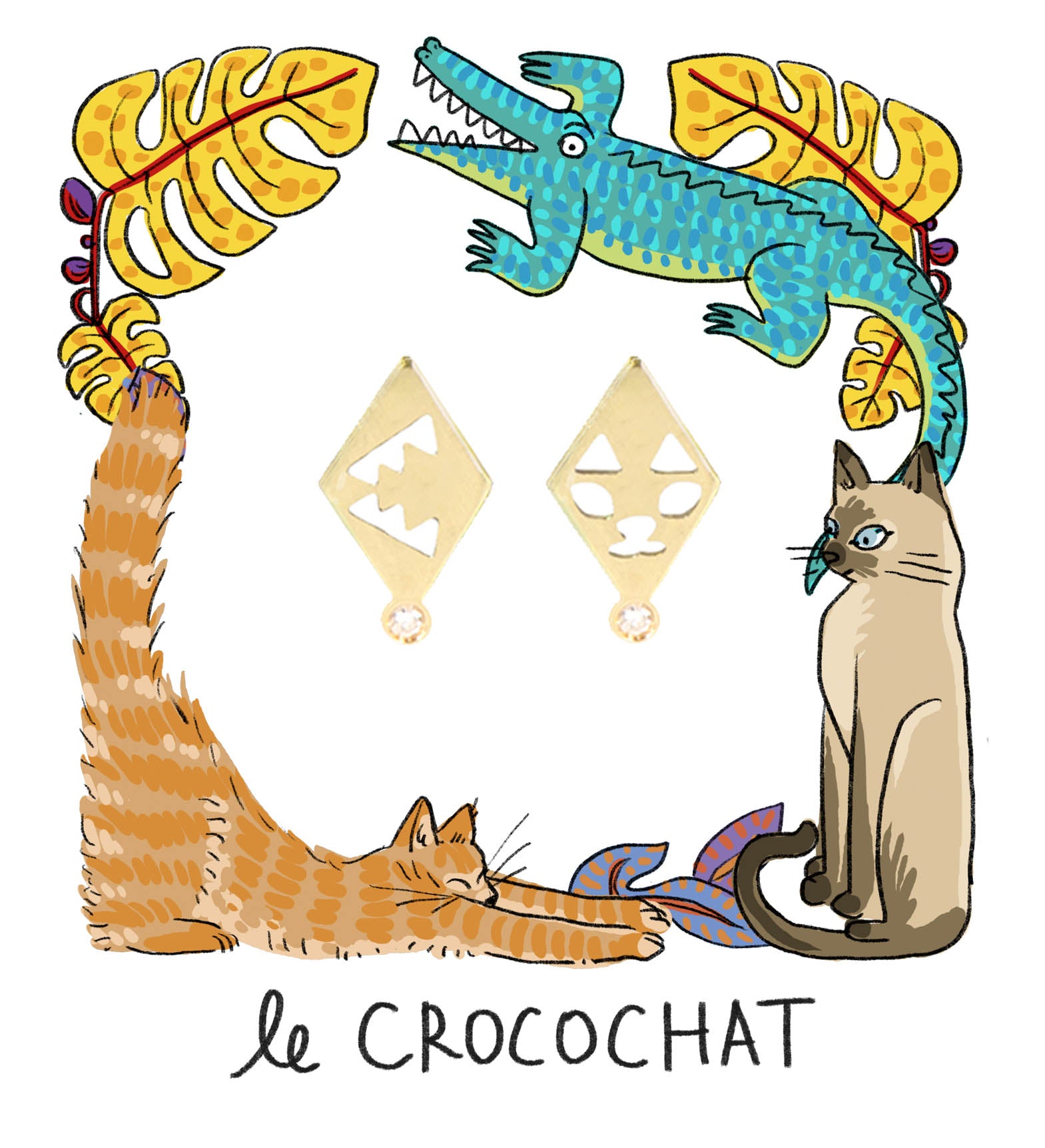 Aimée Aimer Crocodile boucle d'oreille or jaune diamant seule