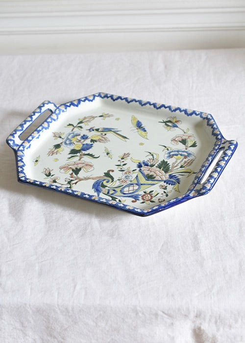 Aimée Aimer Polychrome petit plateau faïence Gien bleu