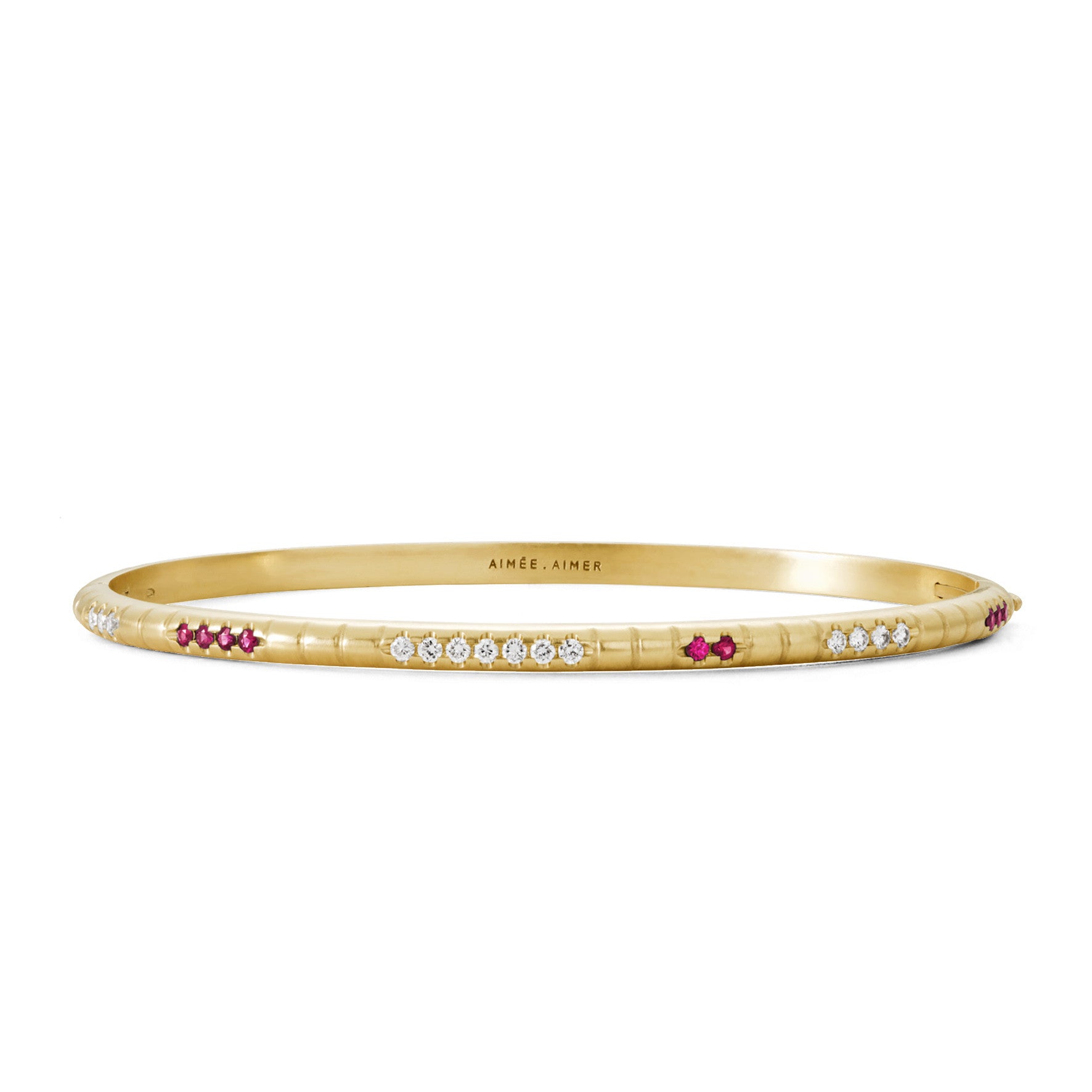 Aimée Aimer Lignes F. Bracelet Jonc Or Jaune Rubis Diamants M
