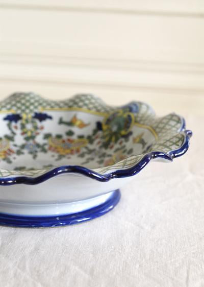 Marest Nevers panier corbeille faïence verte bleue 29 cm