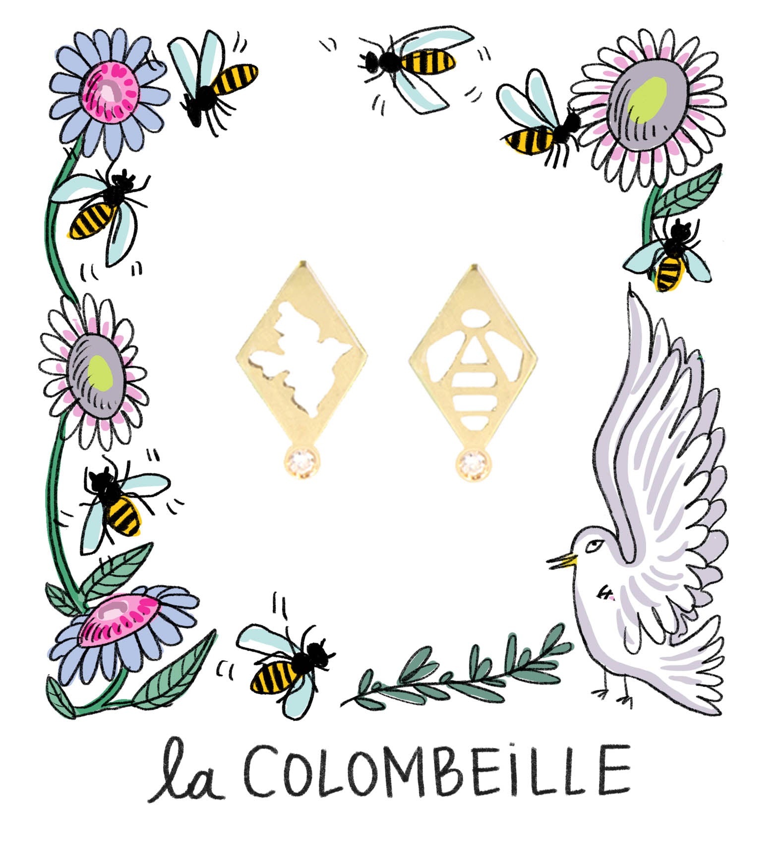 Aimée Aimer Colombe boucle oreille or jaune diamant
