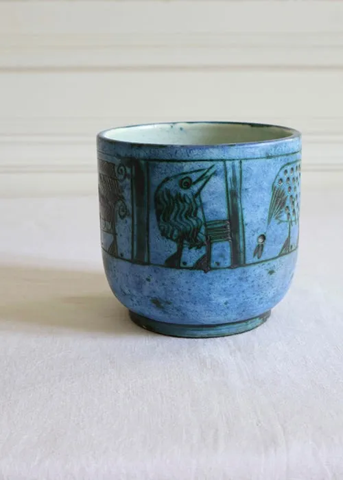 Aimée Aimer Jacques Blin cache-pot céramique bleu oiseaux