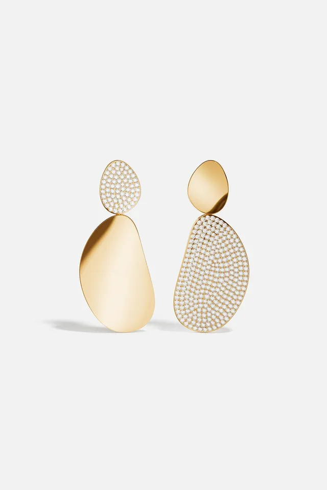 APM Monaco Soleil Galets boucles pendantes doré jaune zircon