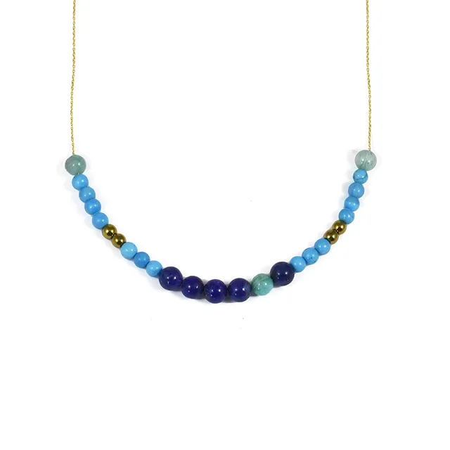 Aimée Aimer Bel Aloha collier perles lapis or jaune 43 cm