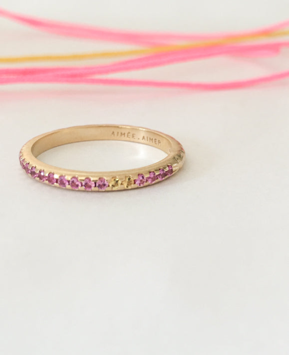 Aimée Aimer Spicy bague or jaune saphirs roses taille 48