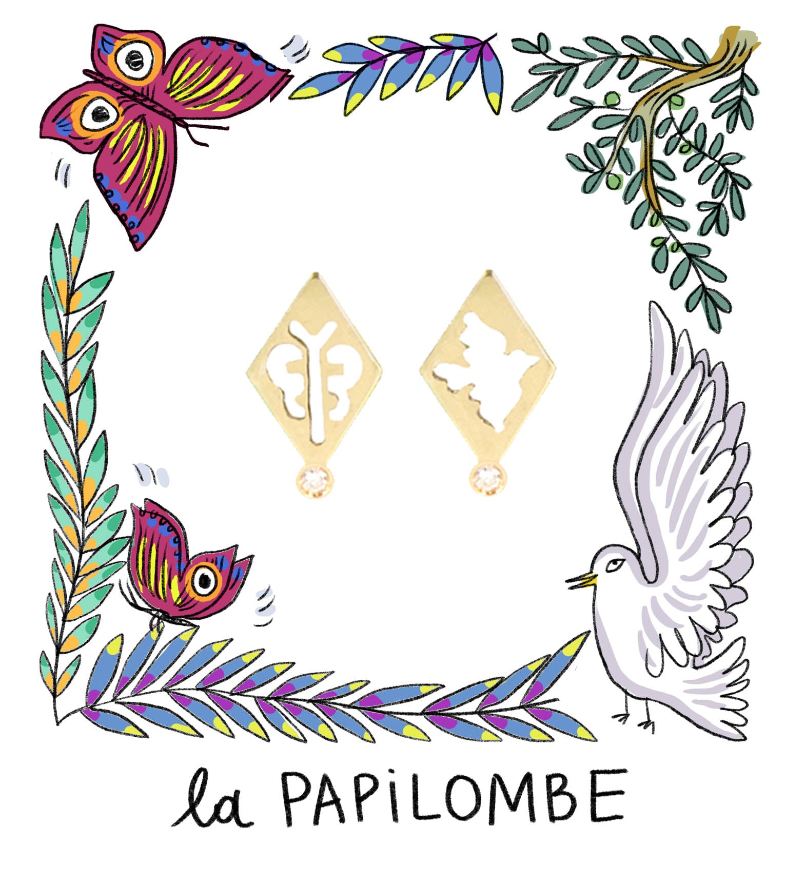Aimée Aimer Papillon boucle d'oreille or jaune diamant unité