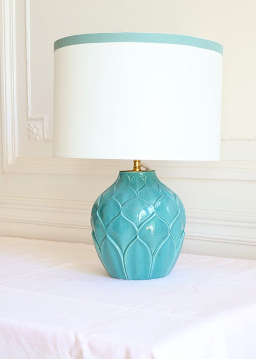 Saint-Clément Lampe Ananas luminaire faïence céladon 38 cm