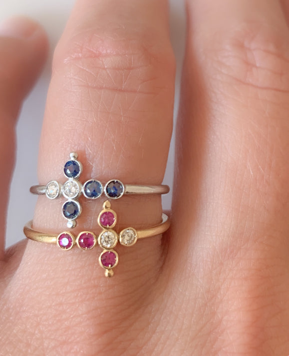 Aimée Aimer Petit AA bague or blanc saphir diamants taille 53